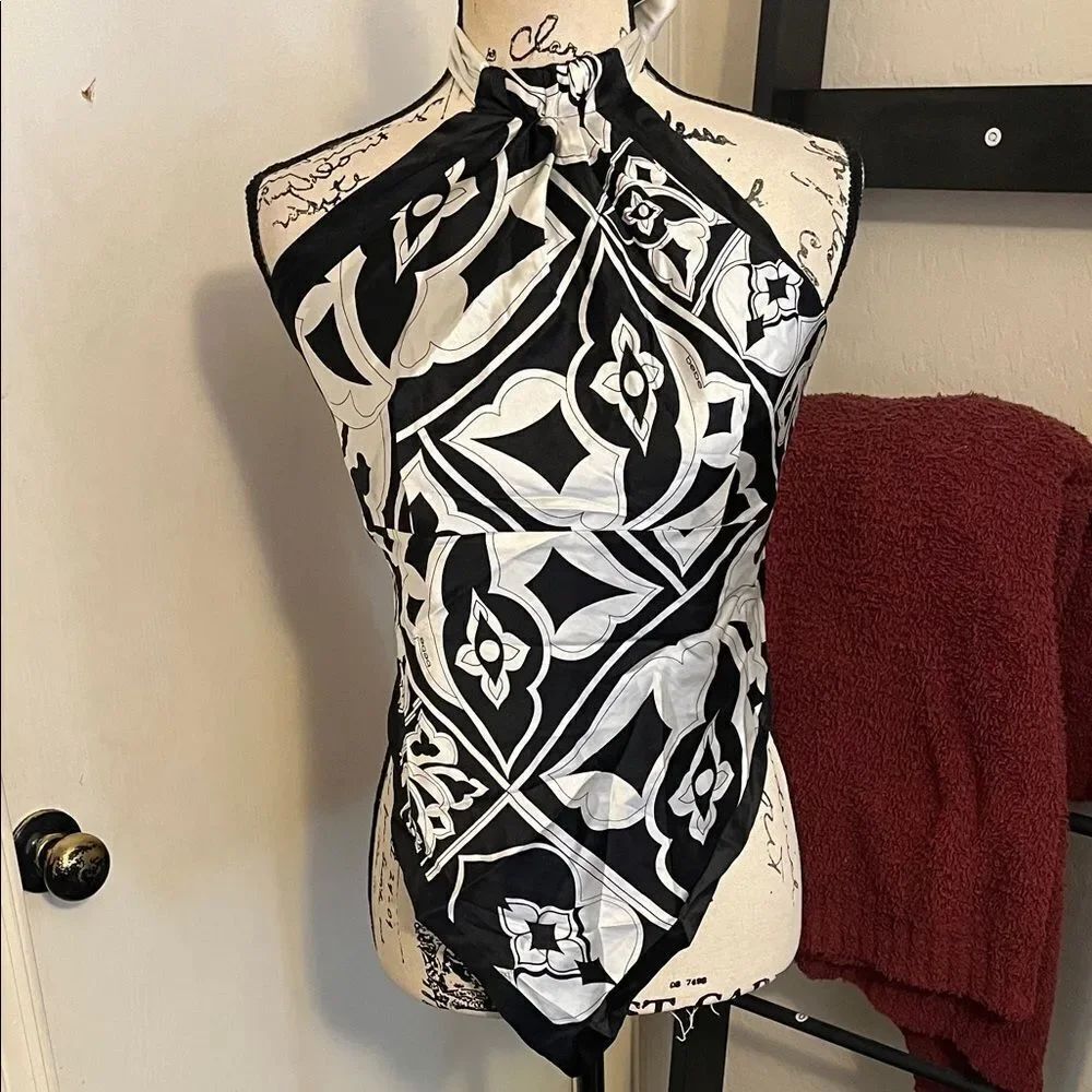 Bebe Y2K Black White Reversible Silk Blend Halter Top Event Party 00’s Club